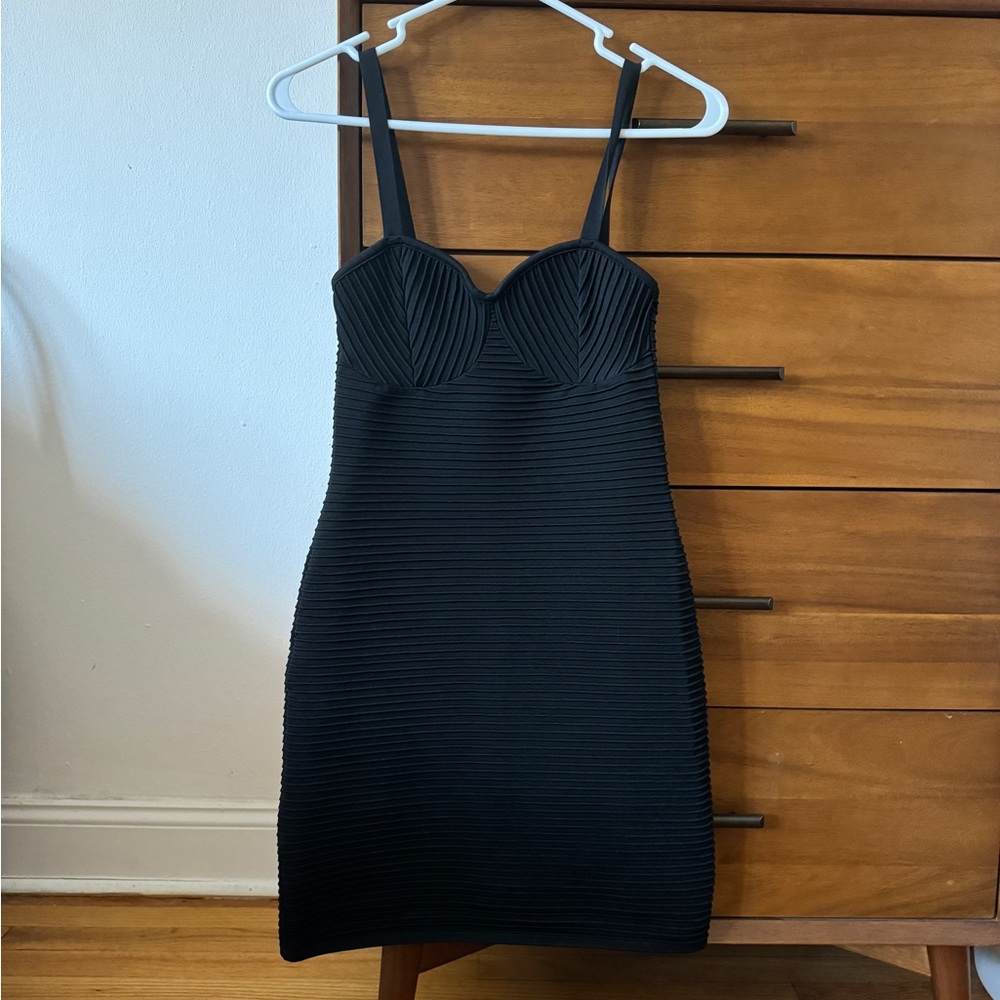 NWT Mango Black Ribbed LBD Bodycon Dress Size Small